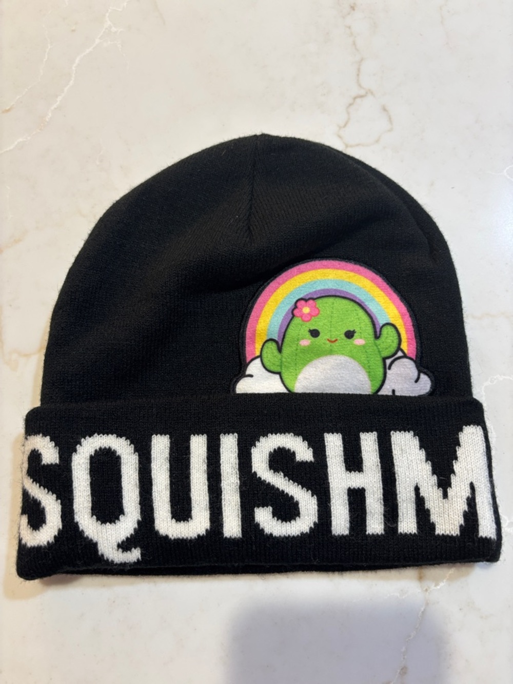 Squishmallows Black Beanie Hat with Maritza the Cactus Patch EUC